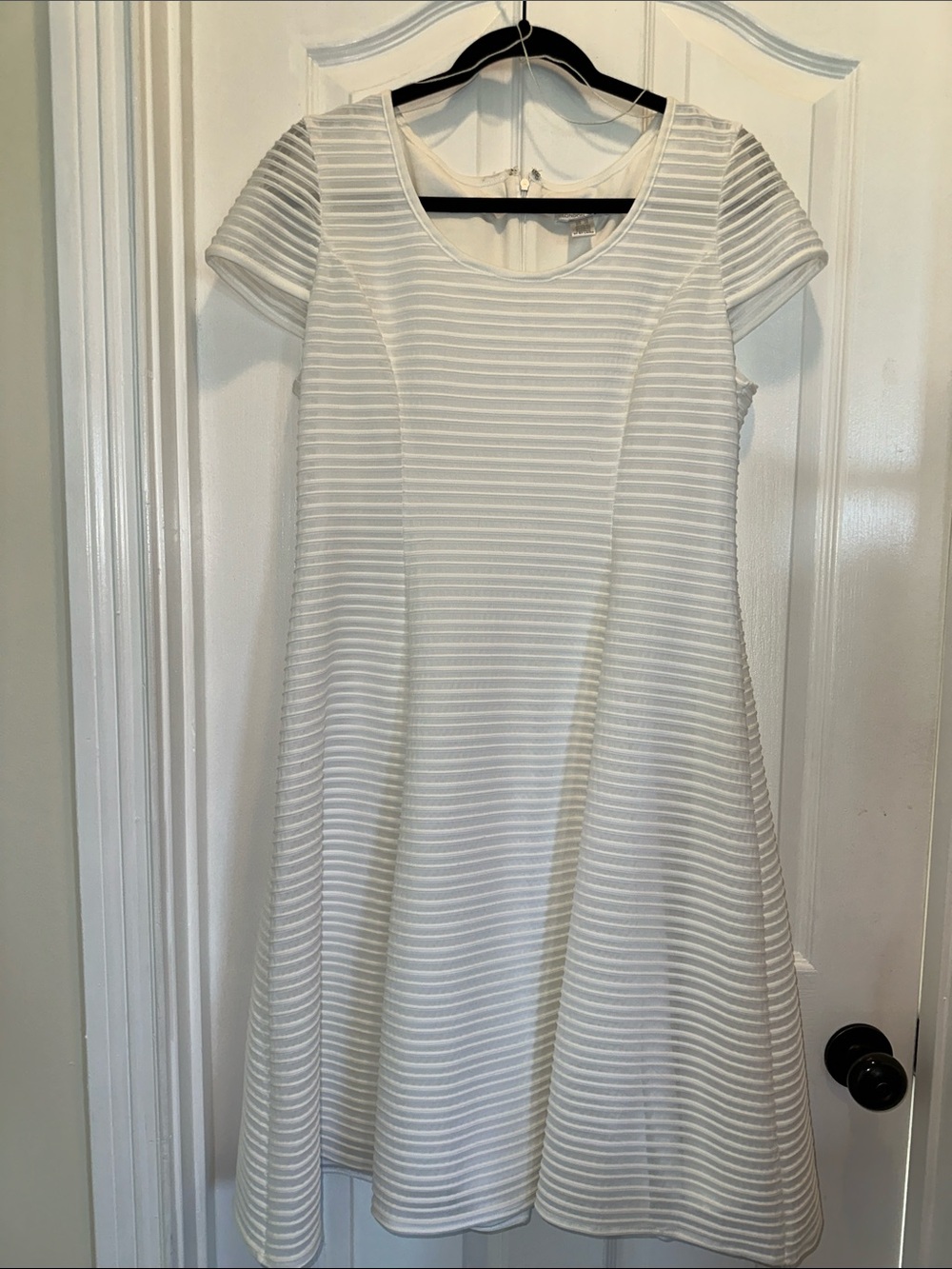 London Times White Textured Short-Sleeve A-Line Mini Dress- New